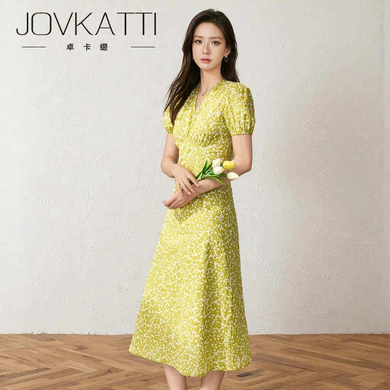 Jovkatti新款法式茶歇优雅气质收腰浪漫小清新碎花连衣裙夏季