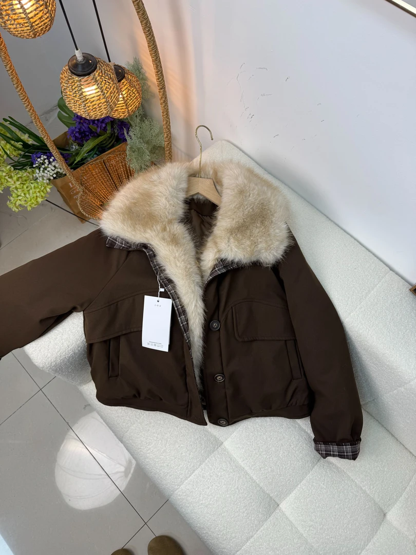 Y55区8863红棕色厚款加绒加厚款冬装休闲款棉服