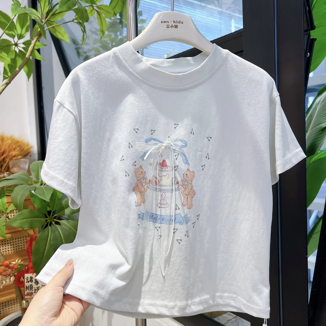 【短袖】25838（薄荷绿）短袖 女童韩版 可爱小熊 立体蝴蝶结短袖