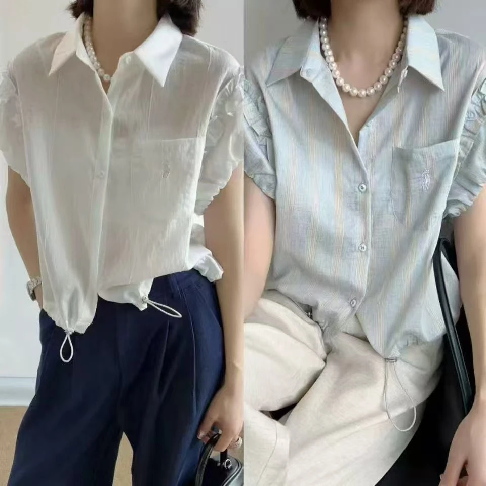 时尚木耳边短袖衬衫ZBS33454衣长50