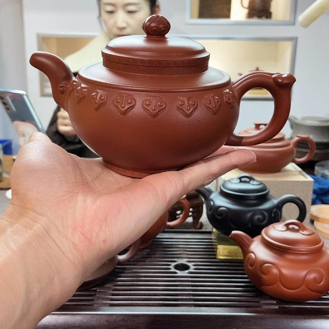 三***爸紫砂茶壶朱泥云肩如意