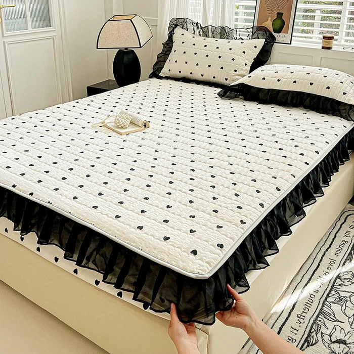 2025四季用床笠式床裙 防滑床罩夹棉床盖裙 婴儿棉双层纱针织棉布