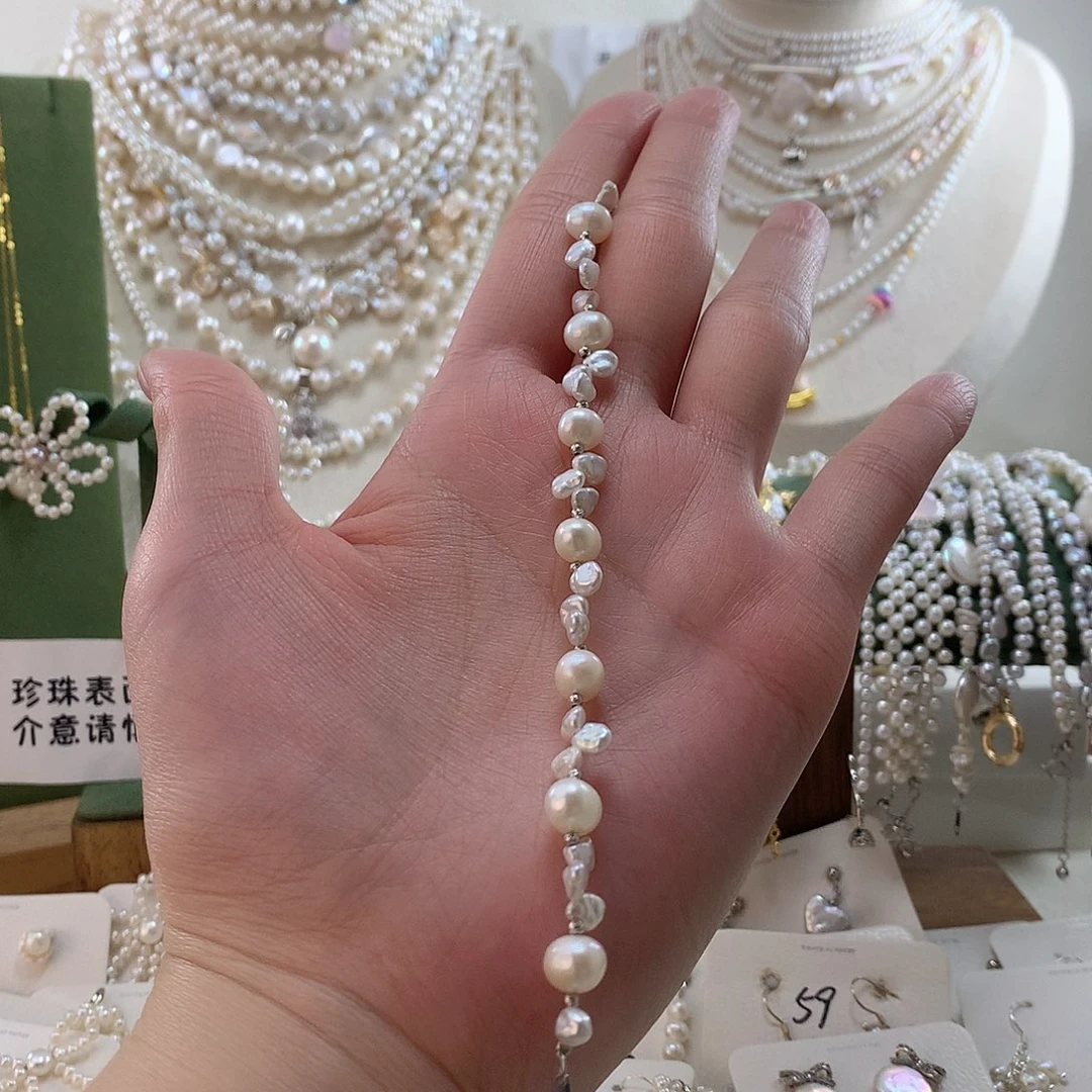 银S925镶嵌淡水珍珠手绳