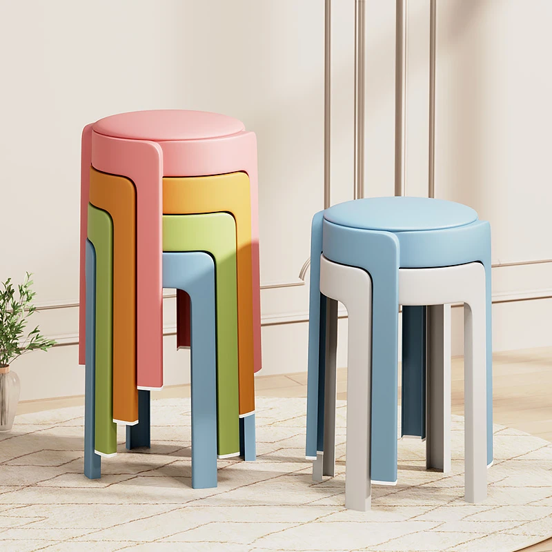 塑料凳子家用加厚可叠放高脚板凳餐桌椅子餐厅商用风车软包圆胶凳