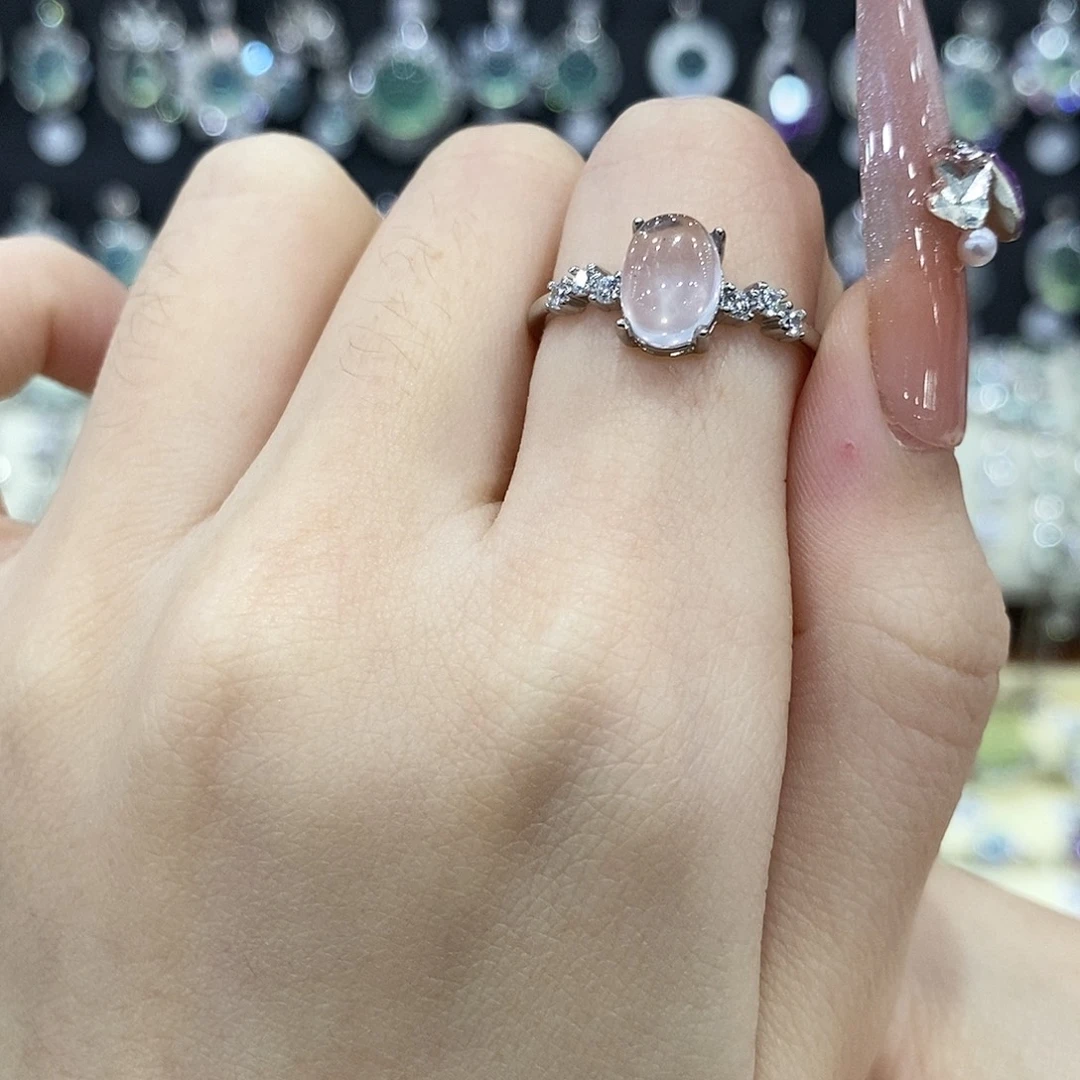 芙蓉石银S925镶嵌戒指