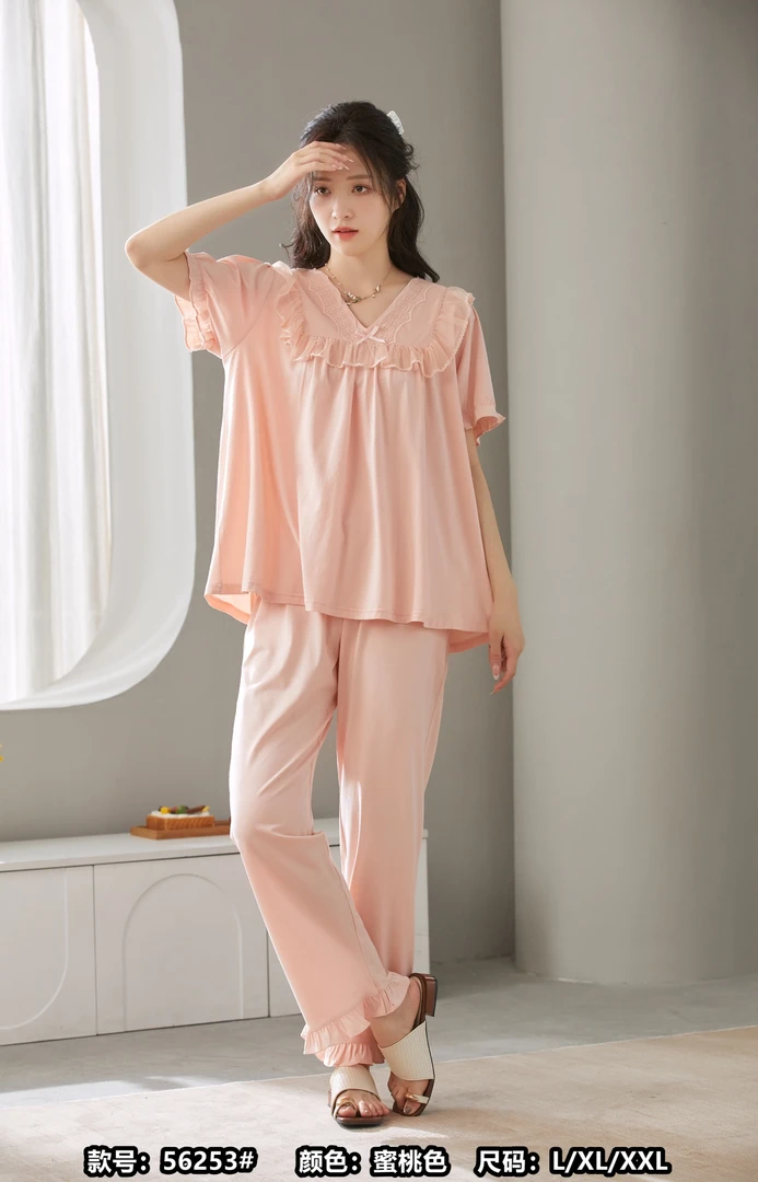 薇斯缔娜本命年民族风纯棉圆领开衫睡衣女家居服国风水墨画夏季薄