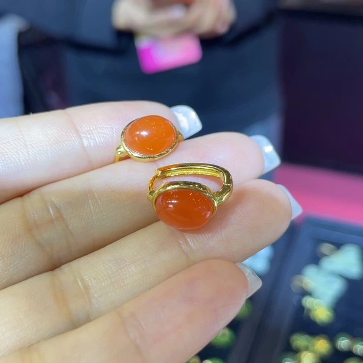 南红玛瑙银S925镶嵌耳饰