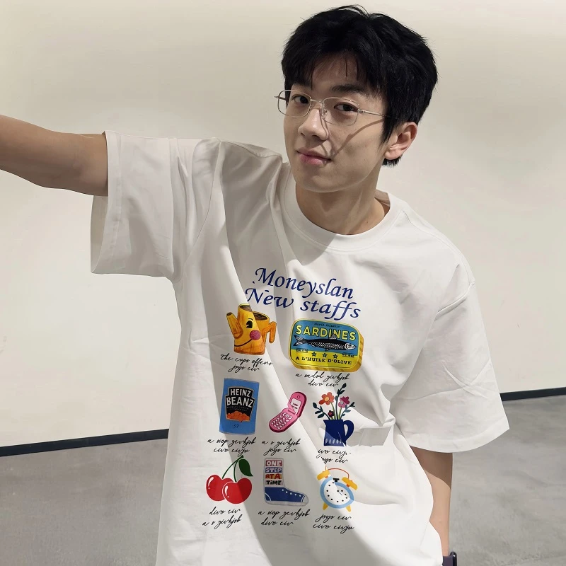 MONEYSLAN日常生活小众潮牌美式夏季宽松男士情侣半袖短袖T恤