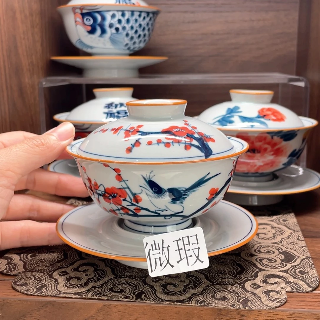 釉下手绘茶具微瑕