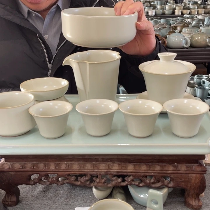 摆件月白釉一套➕天青大茶盘