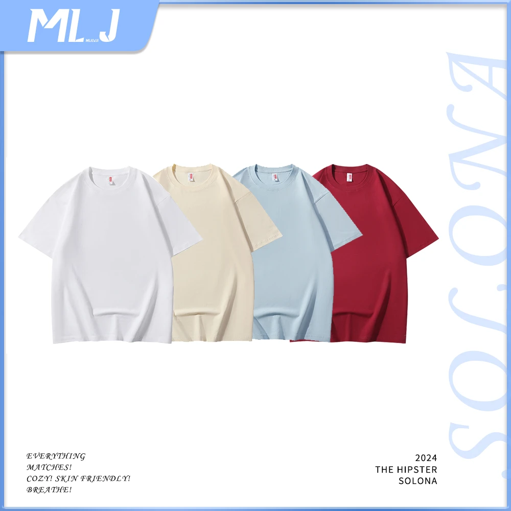 正肩潮流圆领纯棉男女同款纯色复古夏季情侣宽松型短袖T恤