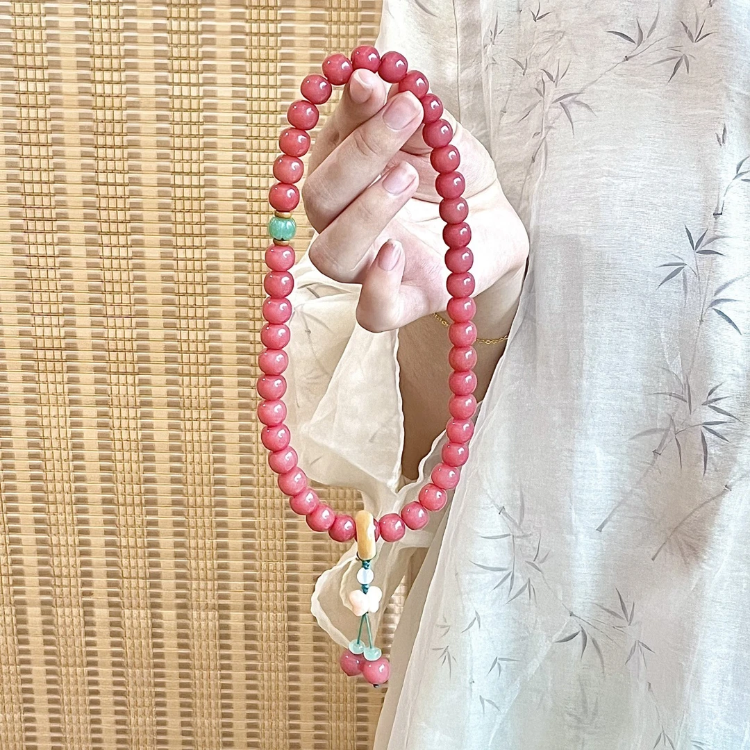 【蜜桃四季春】精品菩提双圈蝴蝶手串女款桶珠手持高密盘玩国风手链