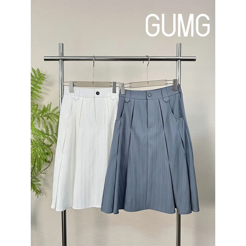 【女装优选XS】GUMG-复古竖条纹百褶A字裙GM20285
