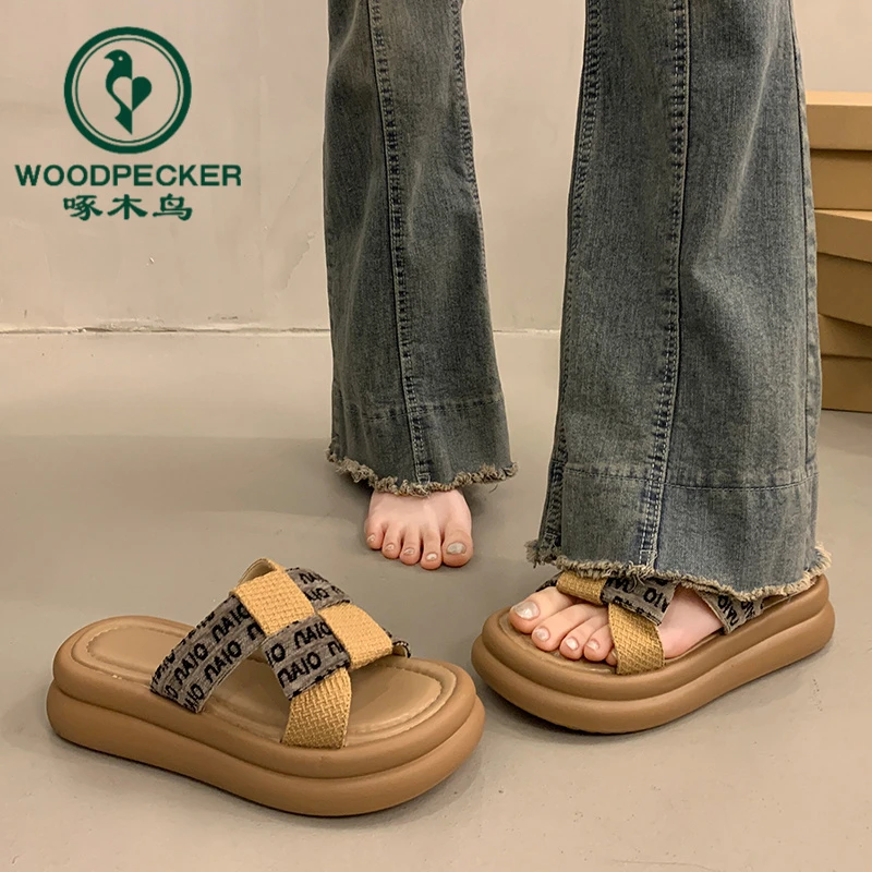 啄木鸟绝美厚底凉拖鞋女夏外穿时尚高级感2025新款小香风增高拖鞋