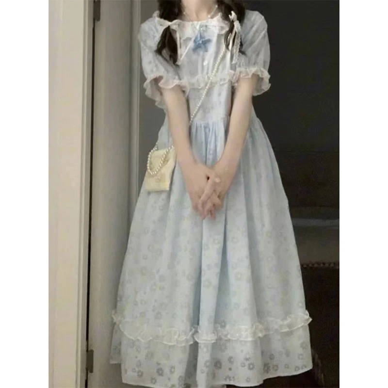 12岁少女大童夏季法式连衣裙15初中生甜美娃娃领泡泡袖收腰公主裙