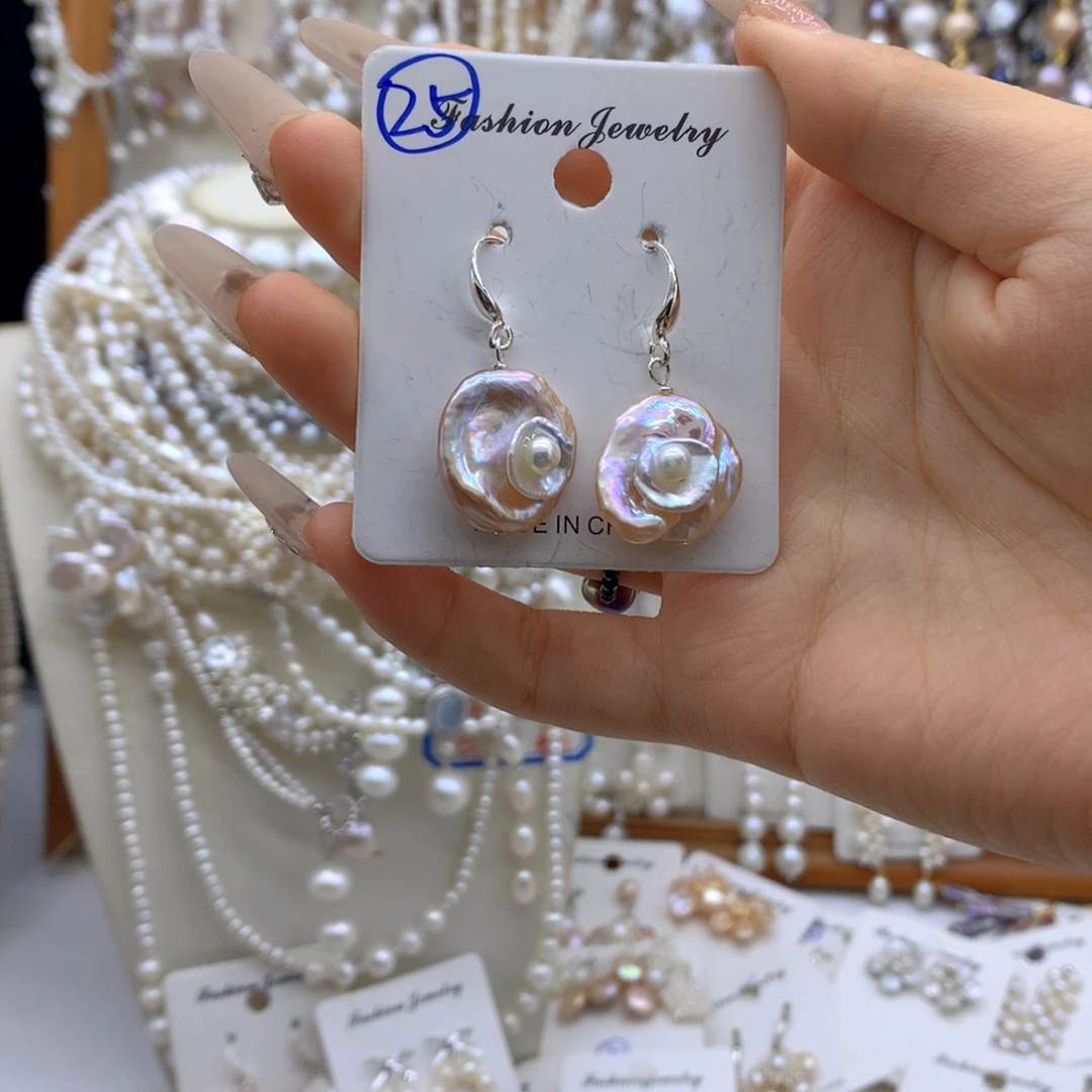 银S925镶嵌淡水珍珠项链耳饰