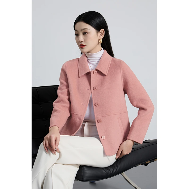 【香嘉怡新品】XJYD9100绵羊毛手工缝制短款外套大衣时尚百搭气质