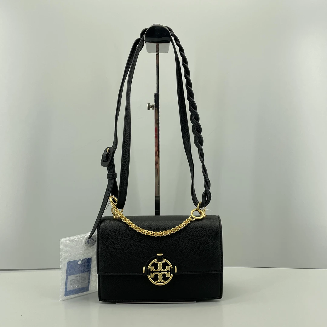 95新 TORY BURCH/汤丽柏琦 miller黑色迷你风琴包 19*12*6cm