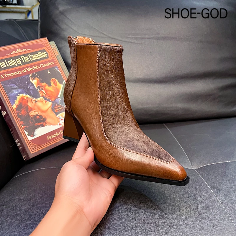 牛皮6厘米 2024年秋季新款气质百搭粗跟高跟气质短靴SGX036