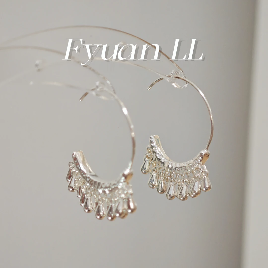 铜合金耳饰 小众新中式银色水滴耳环清冷感独特复古绝美流苏耳饰