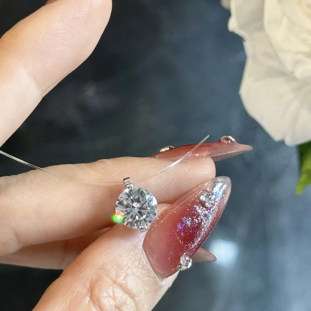 链子925银合成锆石 杨杨babytime胡曼黎同款人鱼之泪鱼线单钻项链