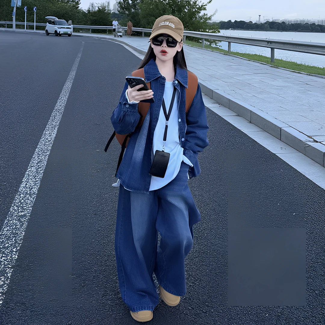 女童牛仔套装2025新款春秋装儿童洋气时髦中大童韩版女孩牛仔外套