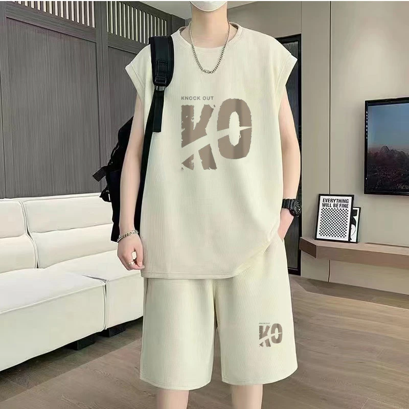 青少年运动休闲套装男感一整套搭配跑步健身帅气无袖坎肩背心短裤