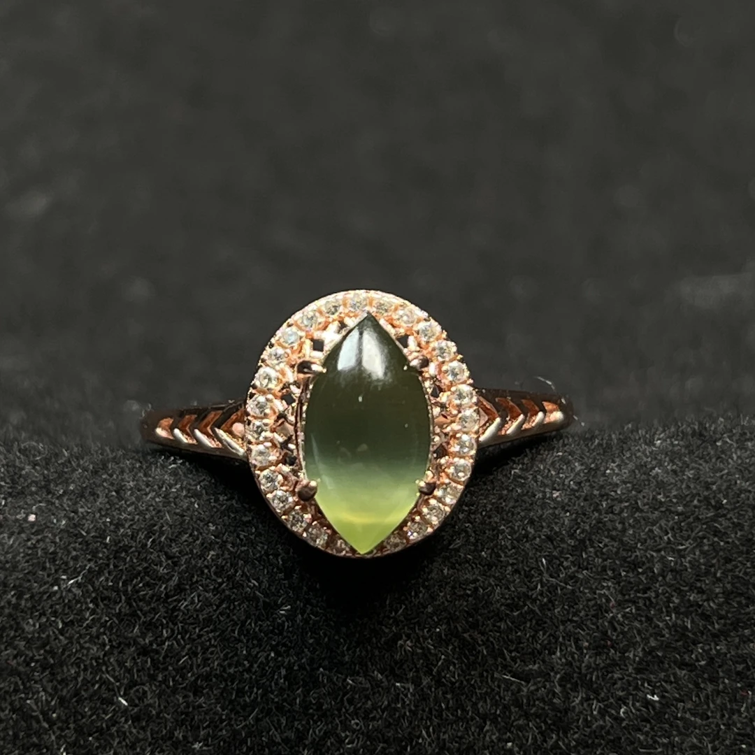 【伟伟鉴定】和田玉 碧玉猫眼 银镶戒圈（长）时尚百搭饰品