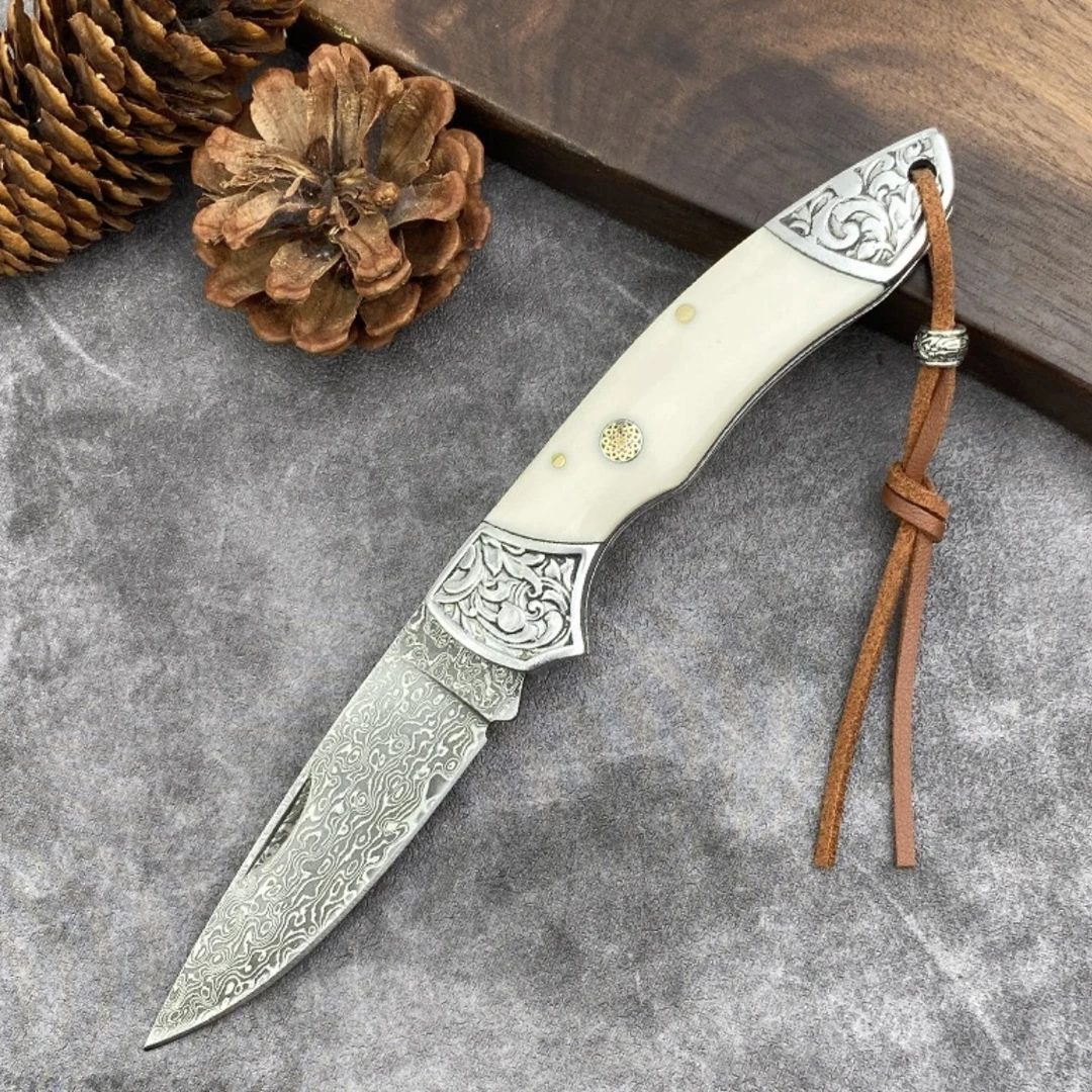 【白泽】收藏级高层次锻造大马士革水果刀户外刀吃肉手把刀锋利