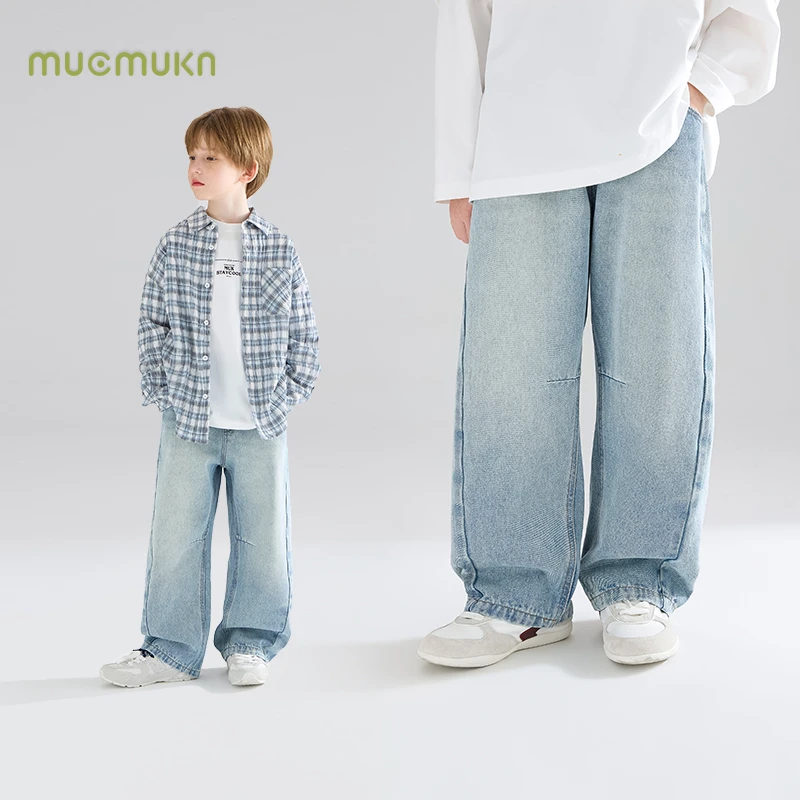 【海岛遐想】打褶弯刀裤浅蓝色水洗软牛仔裤男童香蕉裤M51ZK3553