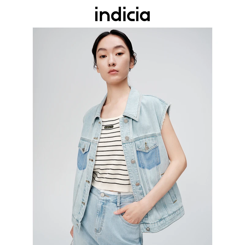 indicia标记商场同款新款翻领撞色棉马甲外套6B404MJ226N