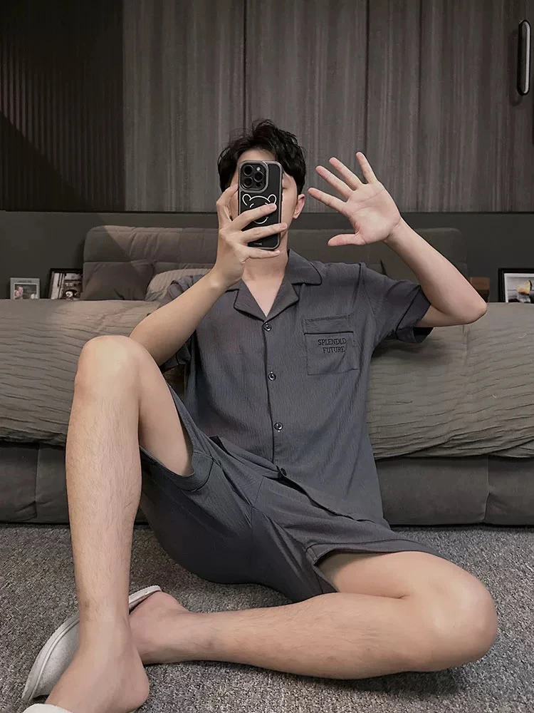 男款睡衣夏季短袖短裤轻薄透气休闲(直播链接)