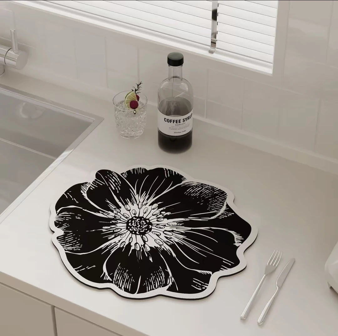 蔷薇花高档轻奢沥水垫厨房台面防滑吸水家庭餐具干燥垫好打理