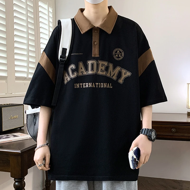大码男装复古男短袖夏季青少年潮牌宽松半袖T恤情侣休闲POLO衫男
