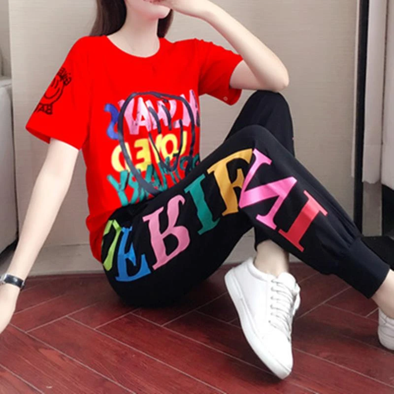 运动套装女2025夏季新款大码宽松短袖气质休闲装洋气时尚两件套潮