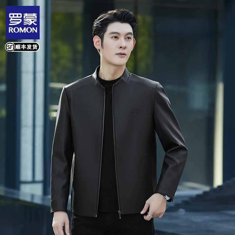 Romon/罗蒙春秋轻奢男士皮衣双11好物商务休闲时尚立领皮夹克男装