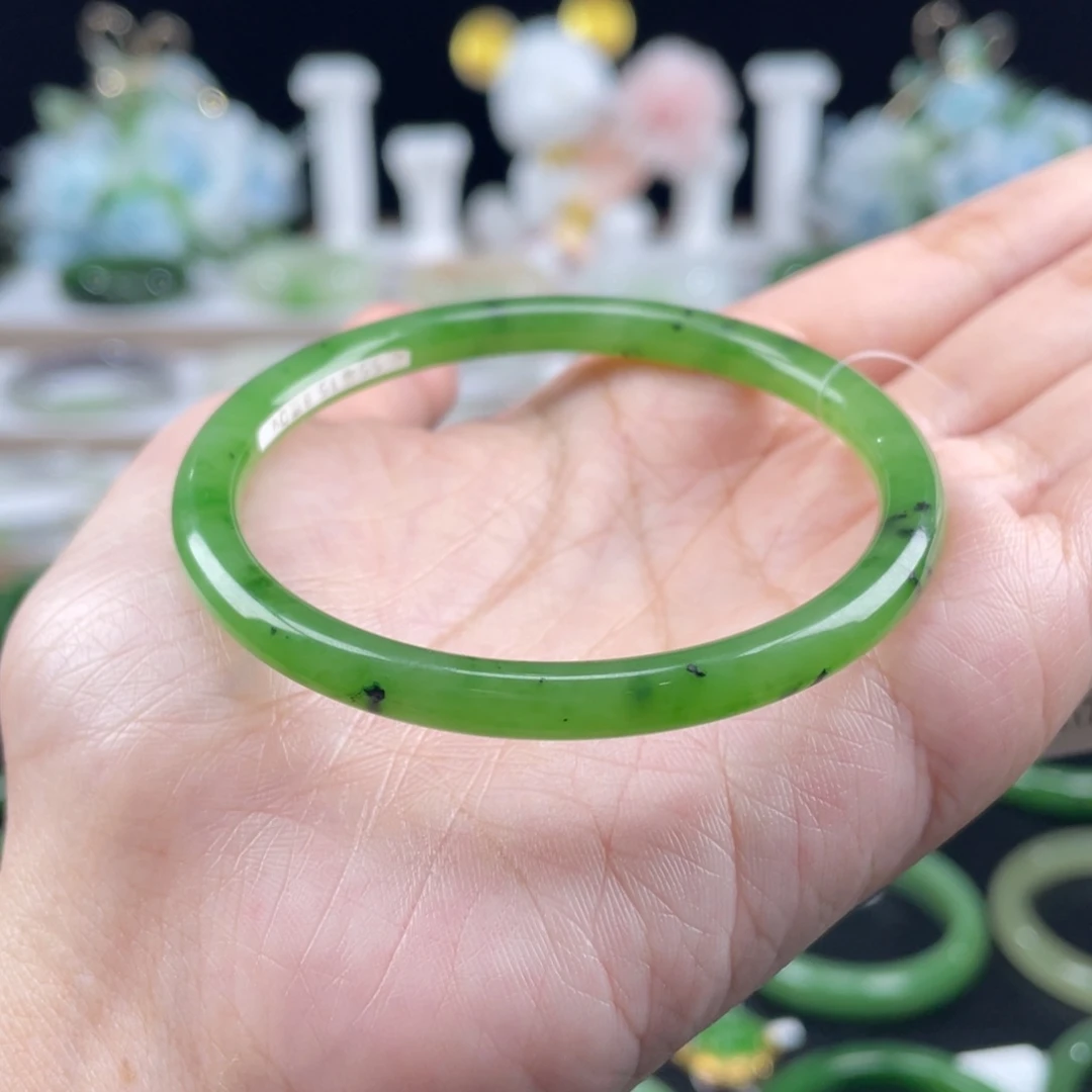 和田玉未镶嵌手镯乌兰海果绿55mm