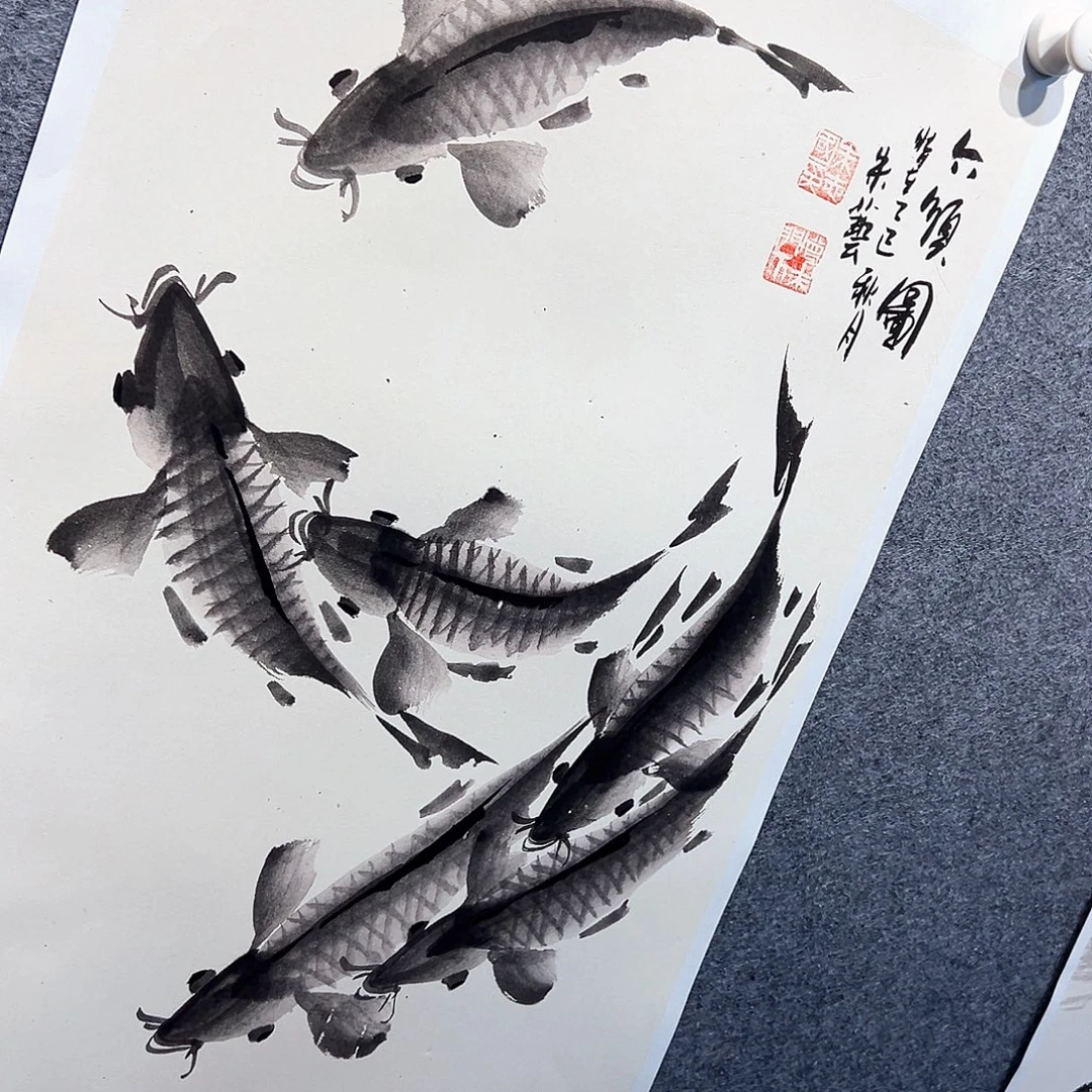 国画知鱼之乐纯手绘