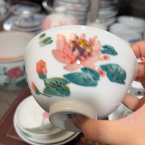 醴陵高温老厂瓷釉下手绘12.8厘米球泥碗