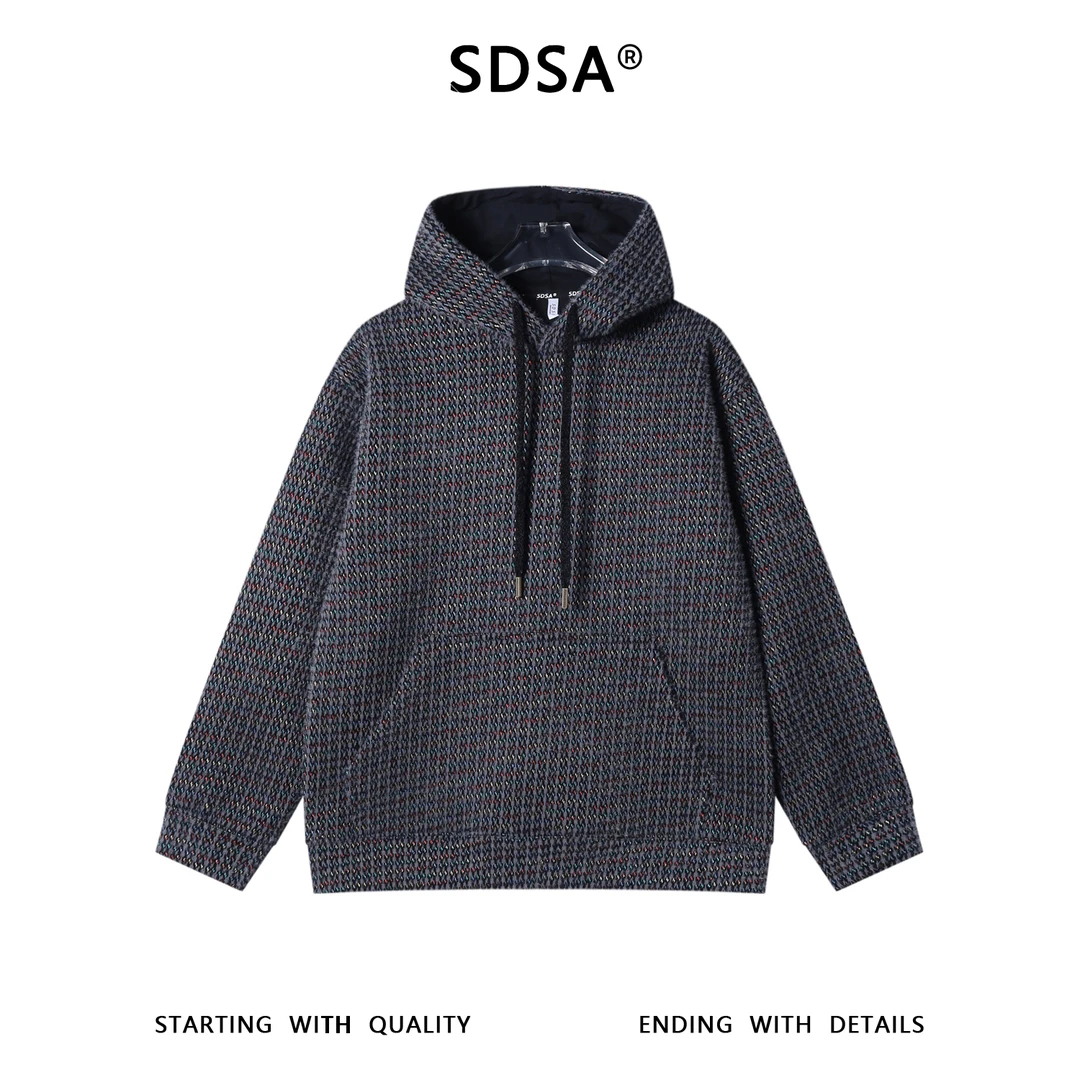 SDSA男士秋冬新款痞帅男装高级感绒毛条纹抽绳连帽卫衣百搭上衣