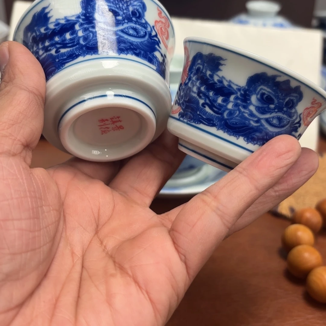 陶摆件狮子杯子一大一小景德镇发货