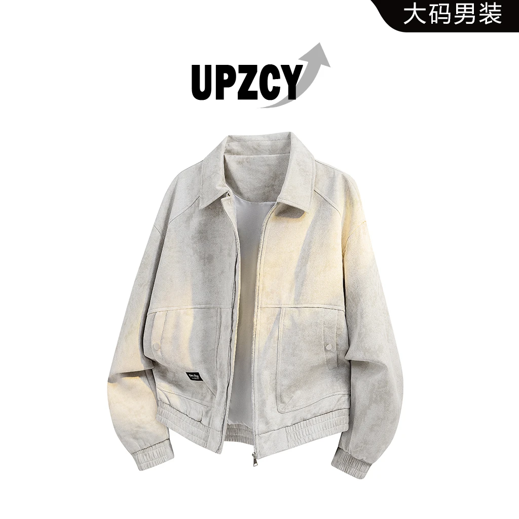 UPZCY大码麂皮绒翻领夹克男秋季宽松休闲潮流扎染外套高级感男装