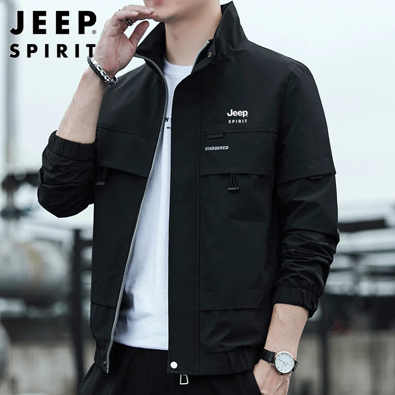JEEPSPIRIT男士立领夹克春秋季爆款休闲韩版帅气上衣黑色外套男装