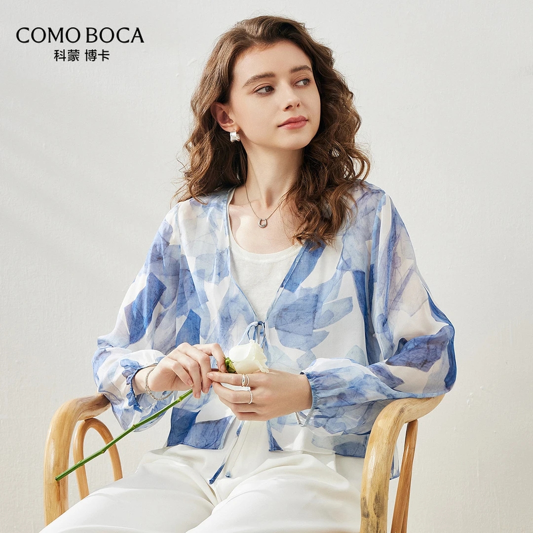 COMOBOCA/科蒙·博卡薄纱衬衫印花罩衫上衣度假真丝开衫KXTGCS8209