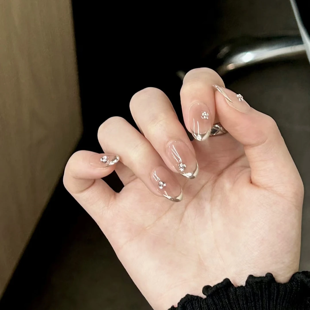 纯手工穿戴甲简约腮红气质显白高级爆闪纯手作美甲片10装纯欲裸色