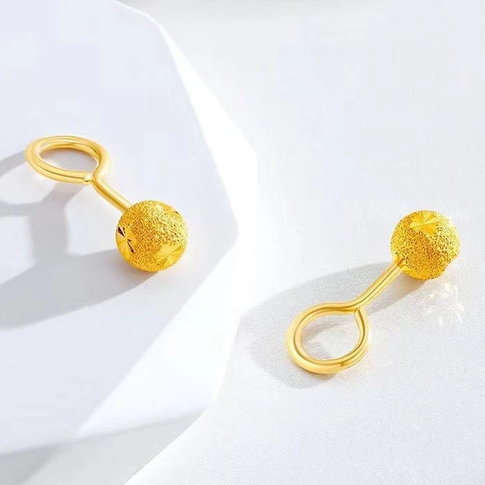 钛钢耳饰 实心磨砂车花圆珠耳钉耳骨钉百搭气质款耳饰弯钩9字针