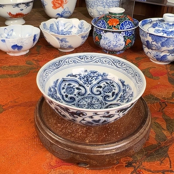 陶杯子元煦窑如意缠枝牡丹