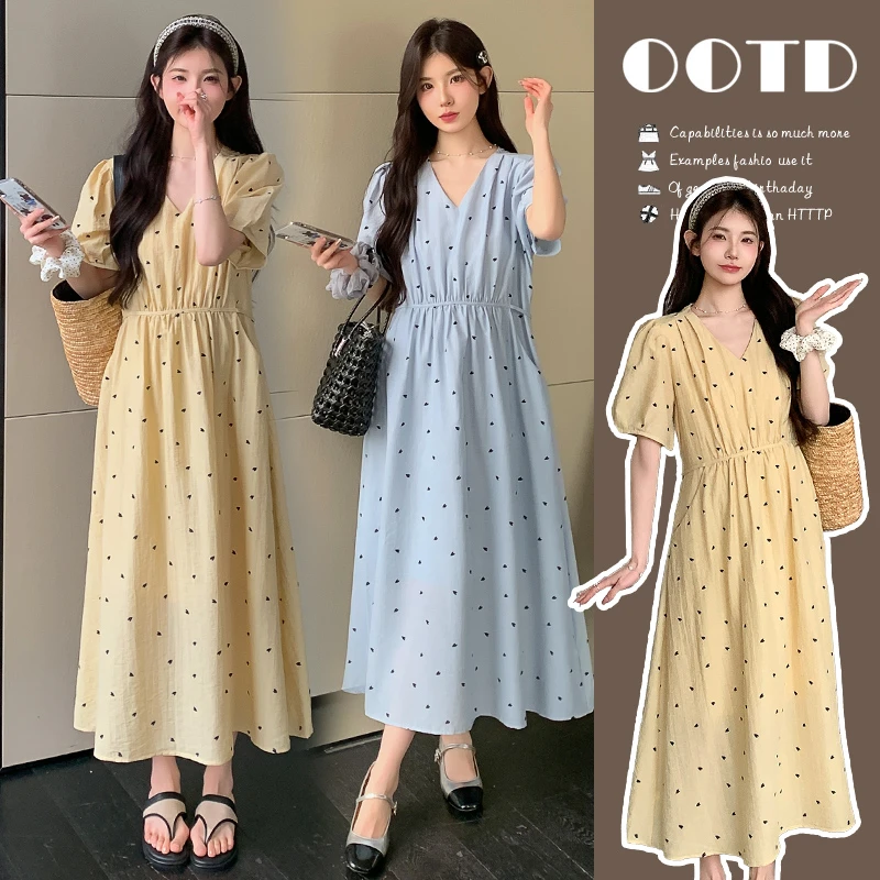 气质2025夏季新品v领显瘦系绳短袖孕妇连衣裙中长款