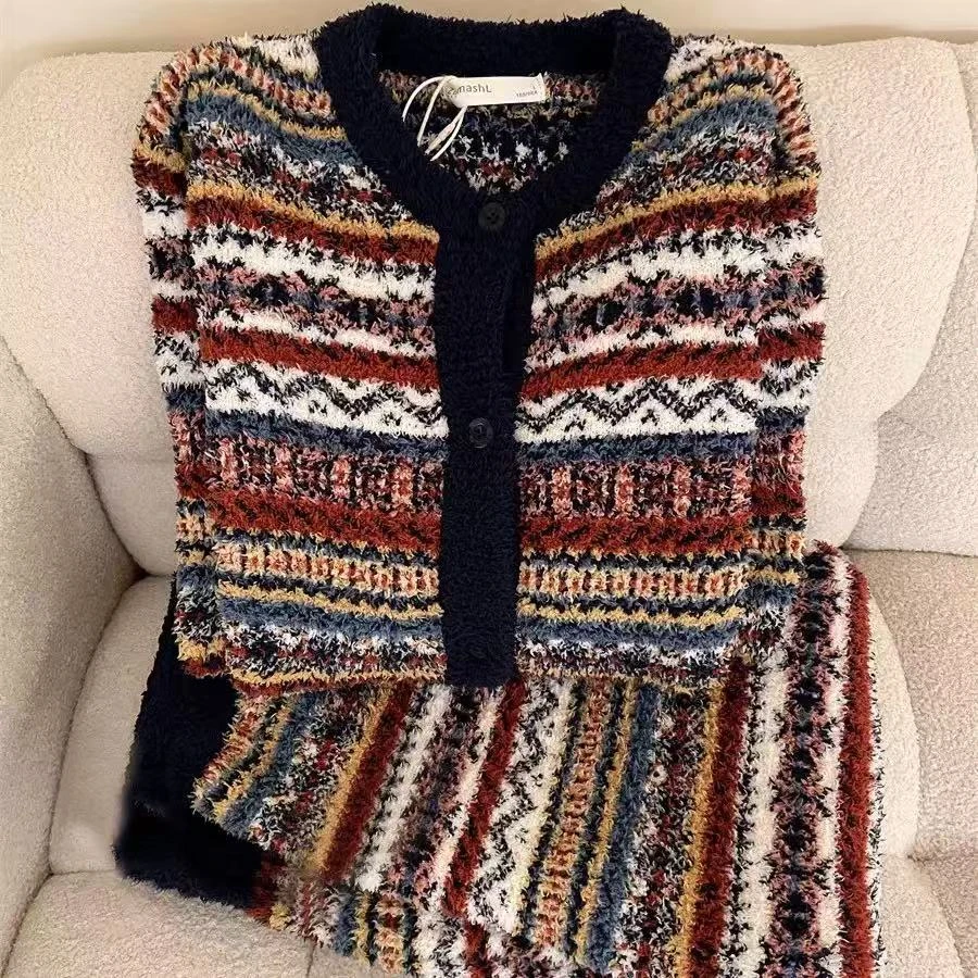 韩版ins风休闲睡衣女冬季保暖加厚加绒家居服两件套条纹复古