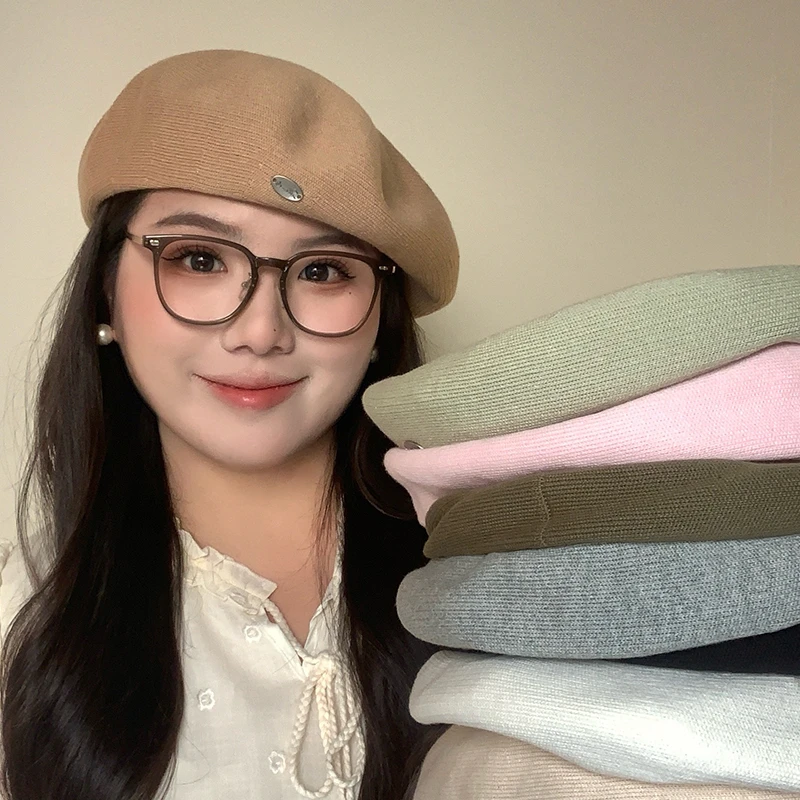 ［大头阿枝］韩系小标贝雷帽女春夏季透气大头围文艺画家帽子显脸小